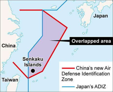Chevauchement des zones de défense aérienne japonaises et chinoises