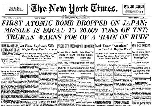 Titre du New York times après Hiroshima